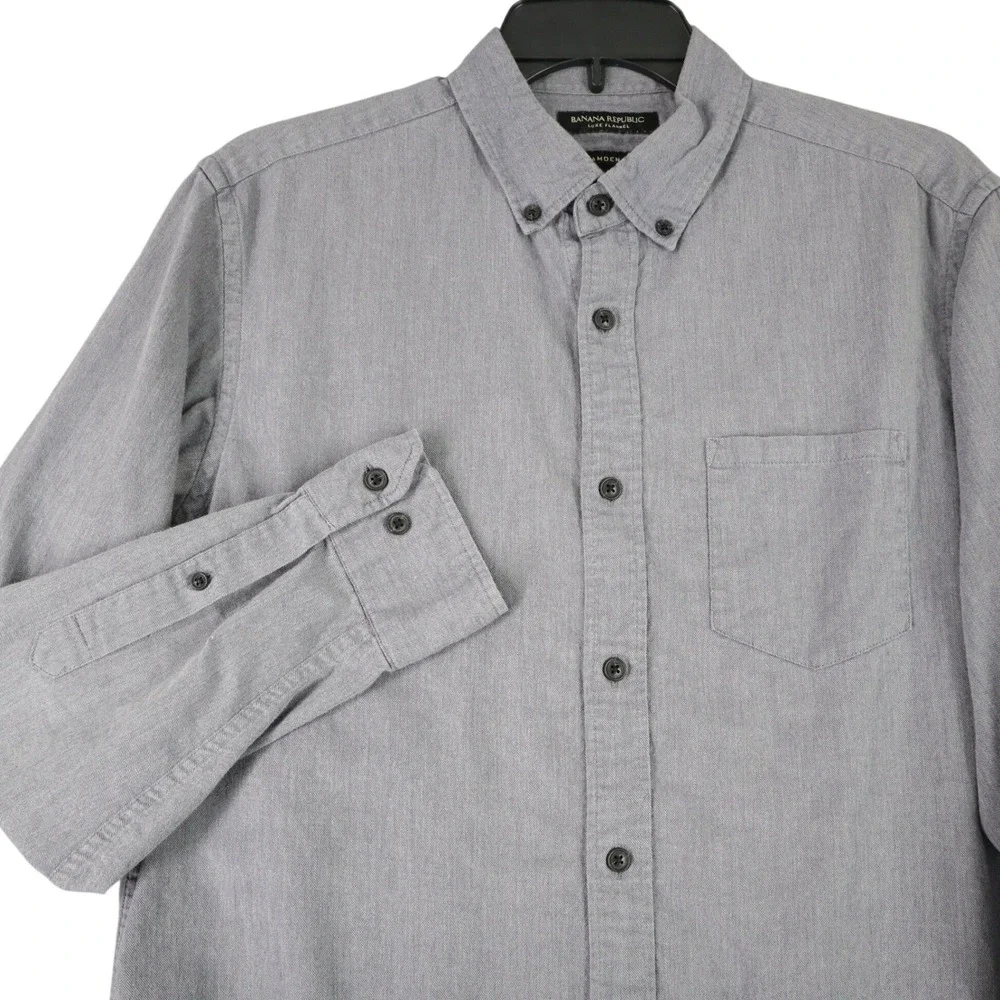 Banana Republic Luxe Flannel Shirt Mens M Camden Fit Grey Cotton Business Casual